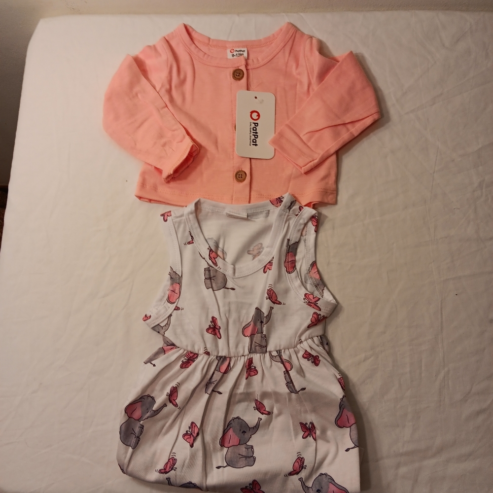 NWT PATPAT Girls 2 Piece Combo Long Sleeve Shirt/Sundress Size 9-12 Months